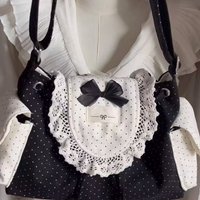 Y2K Polka Dot Bow Crossbody Bag Women Canvas Harajuku Messenger Bag Retro Vintage Cute Shoulder Handbag