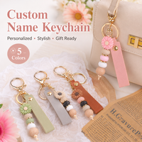Fowers Pendant Custom Name Keychain PU Leather Customized Text Key Ring Laser Engraving Girl Gift Personalized Name Key Chain