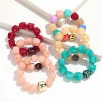 Handmade Acrylic Square Beads Bracelet Bangle for Women Boho Irregular Geometric Beaded Elastic Bracelets Retro Jewelry Gifts