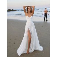 Customized Beach Wedding Dress 2026 Lace High Slit Elegant Bridal Gown Women Spaghetti Strap Boho Bride Dress Simple Party Dress