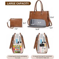 2 in 1 Laptop Tote Bag with Insulated Lunch Compartment for Women Work, PU Leather Lunch Bag with 15.6 Inch Computer Compartment