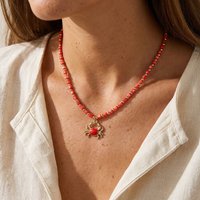 Imitation Pearl Starfish Crystal Beaded Necklace for Women Handmade Crab Shell Pendant Necklace Choker Summer Beach Jewelry