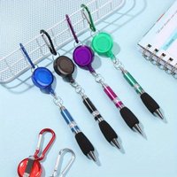 4Pcs Metal Retractable Pull Rope Ballpoint Pen Lanyar Buckle Key Chain Easy Pull Buckle Pen Stationery Writing Tools