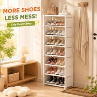8-Tier White Widened Shoe Rack, Durable Metal Frame Shoe Storage Shelf for Home Entryway & Living Room