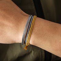 Handmade Braided Yellow Cotton Rope Simple Rope Knot Vintage Tibetan Silver C-Bangle Sets Sport Daily Bracelet For Men and Women