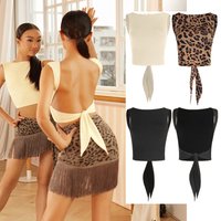 Girls Latin Dance Tops Backless Black Leopard Vest ZYM Chacha Rumba Dance Clothes Practice Wear Professional Training Blouse