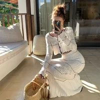 Openwork Knitted Top Skirt Two-Piece Fashion Temperament Korean Style Casual Shirt Skirt Suit