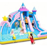 Children's Indoor/Outdoor Oxford Inflatable Castle with Double-Track Water Play Slide for Home Trampoline Fun