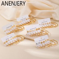 ANENJERY 316L Stainless Steel Circular Beads Star Flower Heart Zircon Earrings For Women Simple Fashion New Jewelry Wholesale