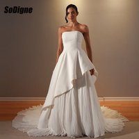 Robes de mariée SoDigne en satin coupe trapèze 2026, sans bretelles, sans manches, longues, personnalisées, Vestidos De Novia