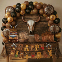 Western Cowboy Party Decorations Wild West Bull Skull Balloons Rustic Wood Grain Tableware Banner Boy Birthday Decor Baby Shower