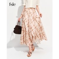 FSLE Retro Chic Pink Plaid High-waisted Pleated A-line Midi Skirt for Women New Summer Style 2026 Holiday Commuting