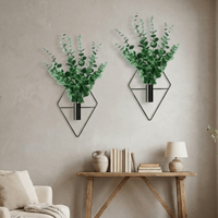 2PCS Creative Iron Rhombus Hanging Flower Vase Decorative Black Wall Hanging Vase Minimalist Dried Flower Holder Office