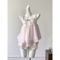 Japanese Subculture Fashion Kawaii 2 Piece Set Women Chic Polka Dot Y2k Tops + Mini Skirts Harajuku Vintage Causal Cute Outfits