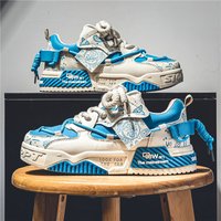 Fashion Print Casual Board Shoes Men Trendy Blue Designer Street Sneakers For Men Outdoor Platform Low Lace-up Men's Skate Shoes