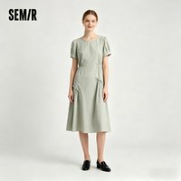 Semir Women Dress Irregular Spliced Ruffle Puff Sleeve Waist Trimming Stylish Midi 2026 Elegant Fashion Casual Daily Wear