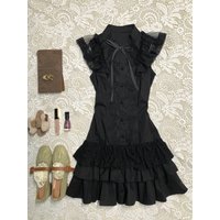 Retro Vintage Lace Trim Splice Shirt Dress Summer New Cake Short Skirt Gothic Style High Waist Soft Polyester No Stretch A-Li...