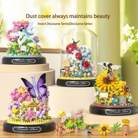 Insect Eternal Flower Building Blocks Simulate Butterfly Bee Plant Potted Model Desktop Ornament Block Bricks Set Toy Xmas Gifts