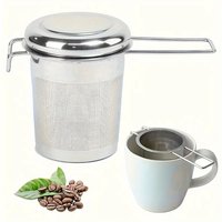 Tea filter, high-quality stainless steel, extended folding handle, tea drain with lid, multi-purpose tea filter with anti scald