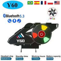 Y60 Moto Casque Bluetooth Sans Fil Étanche Mains Libres Appel Musique V5.3 Écouteur Rider Moto Couleur Lumière Casque