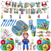 Super Mario Bros Birthday Decoration Disposable Tableware Foil Balloons Cups Plates Napkins Coin Game Baby Shower Party Supplies