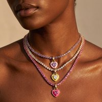 Y2K Sweet Enamel Heart Pendant Necklace for Women Luxury Stainless Steel Colorful Rhinestone Chain Choker Summer Jewelry Gift