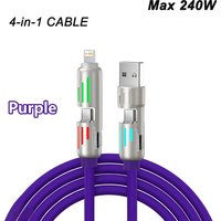 1-2PCS 4-in-1 Multi-Port Charger Rotating Elbow USB to Type-C Cable 240W Fast Charging Silicone Data for Mobile Phones