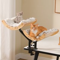 Lit de bureau pour 2 chats, 360 ° Hamac rotatif pour chat avec coussin amovible et lavable, lit pour chat à fixer sur un bureau en bois avec pince robuste, nid douillet pour bureau