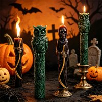 Skull Shaped and Stump Owl Long-Stick Scented Candle Ornament Silicone Mold 3D DIY Halloween Plaster and Resin Decoration Molds