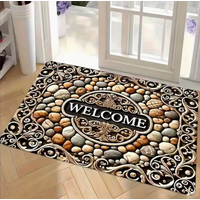 Retro Pebble Stone Pattern Welcome Door Pad, Durable Easy to Clean Indoor and Outdoor Floor Carpet, Non-Slip Entrance Mat