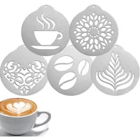 5Pcs Stainless Steel Coffee Decorating Stencils, Foam Latte Art Templates, Cappuccino Chocolate Templates Garland Mould