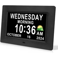 Black 7 Inch Dementia Alarm Clock Elderly Large Font Day Date Display Auto Dimming Multi Languages Reminder Digital Clock for Se
