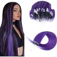 BOYMIA Purple Hair Micro Link Hair Extensions Human Hair No Glue Virgin Human Hair for Women Girls 50 Strands Colorful 30G
