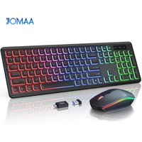JOMAA 2.4G Wireless Keyboard Mouse Combo RGB Backlit Rechargeable Full-Size Ergonomic Type-c Wireless Keyboard Mouse Set