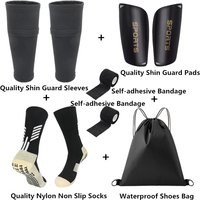 6PCS Set Football Equipment Adults Kids Soccer Shin Guards Pads Shin Guard Sleeves Non Slip Soccer Sock Shoes Bag
