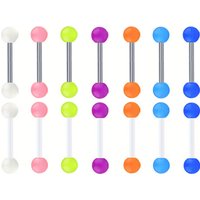 14pcs Glow-in-the-Dark Tongue Ring Set - Stainless Steel, Assorted Sizes 12mm-18mm, Perfect for Parties & Casual Attire