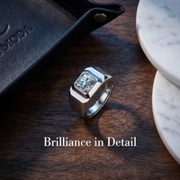 925 Sterling Silver Men's Moissanite Ring, Adjustable Wide Band Round Cut CZ Engagement Ring, Luxury Wedding Jewelry for Men