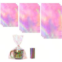 10/30/50pcs holographic rainbow-colored transparent film gift bag with knotted strap, party gifts, presents, candies, birthdays