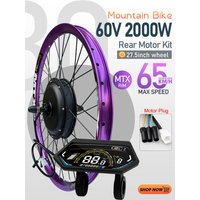 AliExpress LITTLE TT MTX Rim 60V 2000W Electric Bike Conversion Kit 27.5inch Brushless Non-gear Rear Rotate Wheel Hub Motor For Ebike Conversion Kit