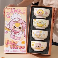 Baby Three Genuine Ceramic Tableware Set Cute Cartoon Pattern Rice Bowl Home Gift Box Set Children'S Rice Bowl Soup Bowl Gift