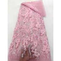 Luxury Pink African Sequins Beaded Lace Fabric 2026 High Quality Lace 5 Yards French Lace Fabric Nigerian Net Lace Fabrics Party