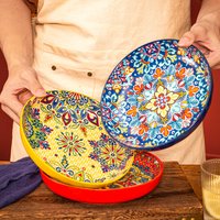 1pc Bohemian Style Ceramic Plate with High Aesthetic Value Home Creative 7-inch Fruit Plate Steak Plate Round Tableware