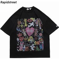 Men Oversize T Shirt Hip Hop Streetwear Painting Letter Heart Rainbow Angels Graphic Tshirt Harajuku Cotton T-Shirt Unisex