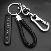 Anti-lost Car Keychain Phone Number Card Keyring Leather Bradied Rope Auto Vehicle Key Chain Holder Accessories Gift for Husband