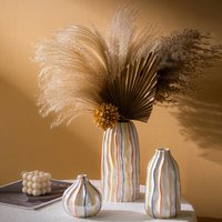 CAPIRON Colorful Stripe Ceramic Vase New Home Decor Centerpiece Mantel Living Room Decoration Flower Pot for Pampas Grass Flower