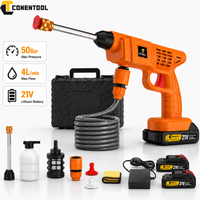 CONENTOOL 21V Cordless Pressure Washer 50Bar Portable Car Washer Gun Rechargeable High Pressure Cleaner with Foam Pot for Garden