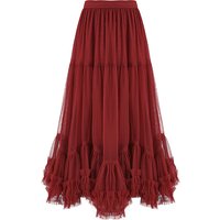 Sweet Fairy Tale Style A-Line Skirt with Oversized Hem And Lace Trim mid Waist Design for Young Women Standard Fit Long Skirt