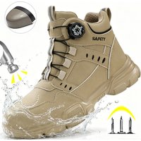 Water Repellent Leather Safety Boots for Men, Lightweight Steel Toe Anti-Smash Anti-Puncture Durable Industrial Outdoor Work Boo