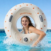 Inflatable Mermaid Tail Pool Float Transparent Blue Donut Swim Ring with Built-in Air Pump for Adults Kids Summer Beach Water