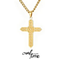 CoolTime Cross Necklace Vegvisir Compass Pendant with Celtic Knot & Runes Stainless Steel Norse Amulet Talisman For Men Women